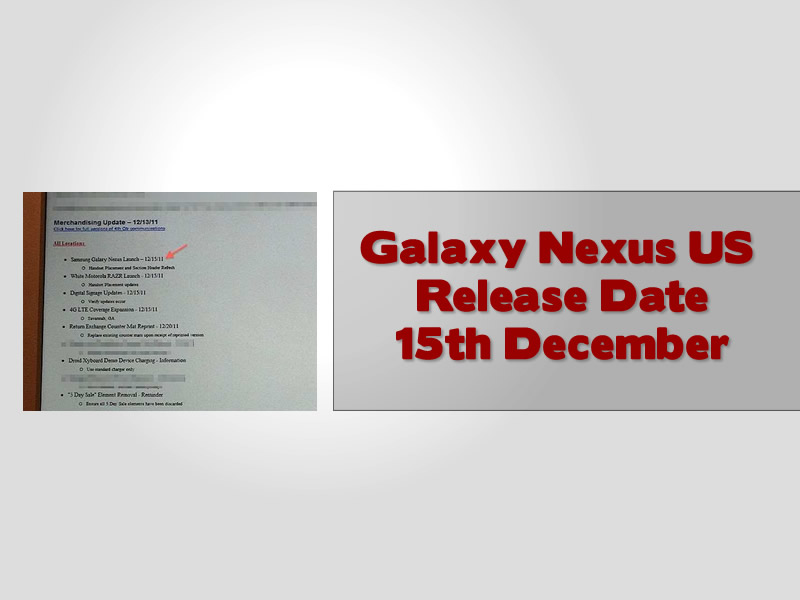 Galaxy Nexus US Release Date 15th December